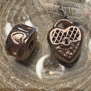 2 Authentic Pandora Rose Gold-Plated Heart Charms